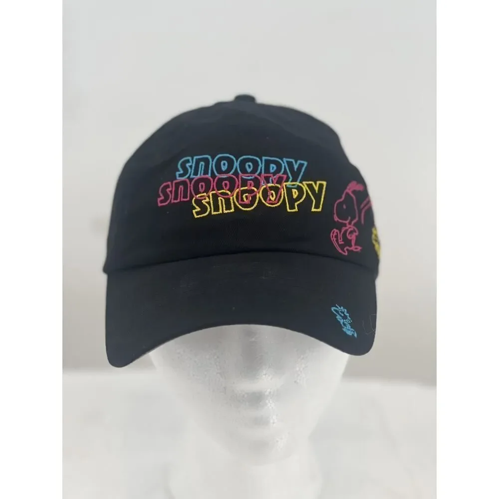 Peanuts Hat Cap Strap Back Boys Black Colorful Snoopy Woodstock Retro Kids Youth